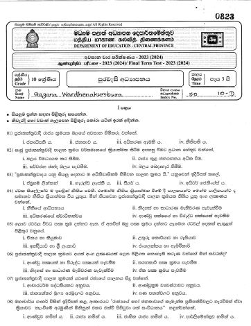 Central Province 2023 2024 Grade 10 Civic 3rd Term Test Paper