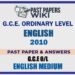 2010 O/L English Past Paper and Answers | English Medium