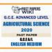 2020 A/L Agricultural Science Past Paper | English Medium