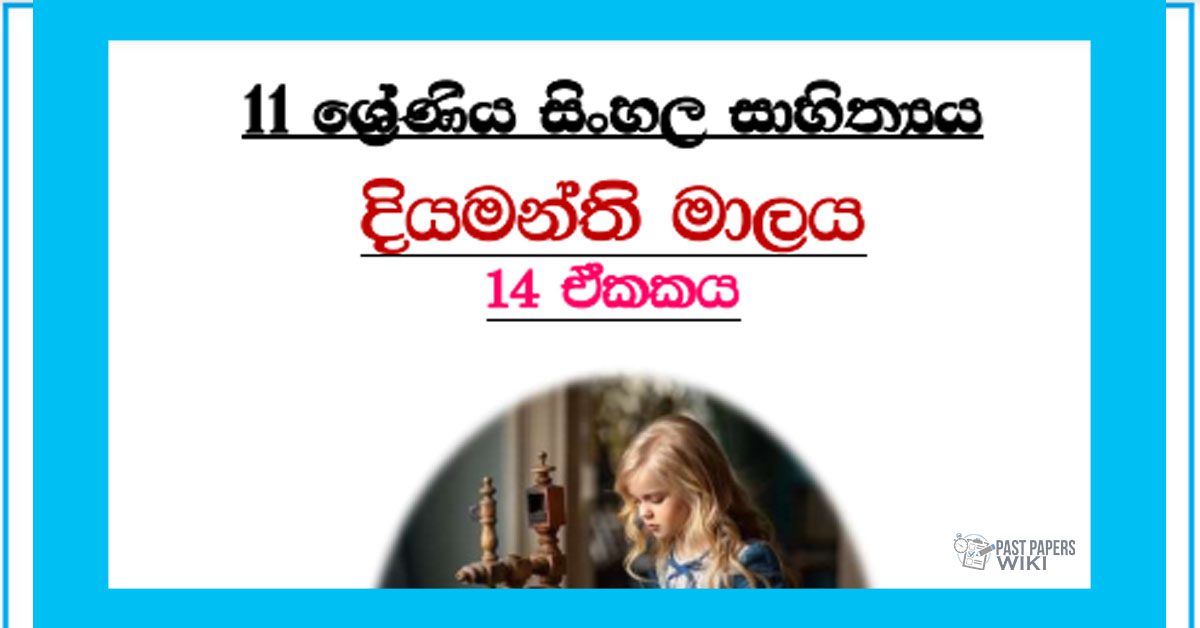 Grade 11 Sinhala Literature Unit 14 | Diyamanthi Malaya