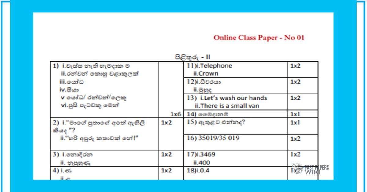 Grade 05 | Examination For Grade Five Students (Model Paper Answer) 01 – ii