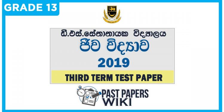 D.S. Senanayake College Biology 3rd Term Test paper 2019 - Grade 13