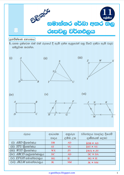 AREAS OF PLANE FIGURES BETWEEN PARALLEL LINES (Samanthara Reka Athara Thalarupawala Wargapalaya ) | Grade 11 Maths Textbook Answers