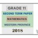 Grade 11 Mathematics 2nd Term Test Paper 2018 English Medium – Western Province
