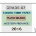 Grade 07 Mathematics 2nd Term Test Paper 2018 English Medium – Western Province