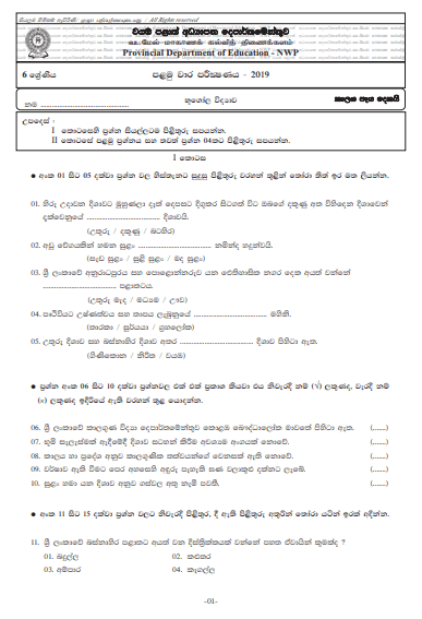 Grade 06 Geography 1st Term Test Paper with Answers 2019 Sinhala Medium - North Western Province