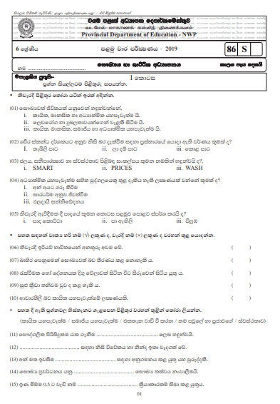 Grade 06 Health And Physical Education 1st Term Test Paper with Answers 2019 Sinhala Medium - North Western Province