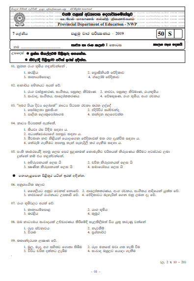 Grade 07 Drama 1st Term Test Paper 2019 Sinhala Medium – North Western Province