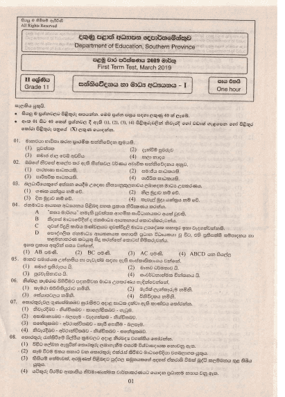 Grade 11 Communication And Media Studies 1st Term Test Paper with Answers 2019 Sinhala Medium - Southern Province