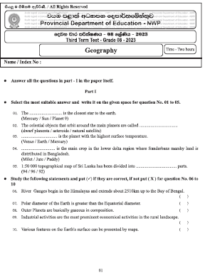 2023(2024) Grade 08 Geography 3rd Term Test Paper (English Medium) | North Western Province