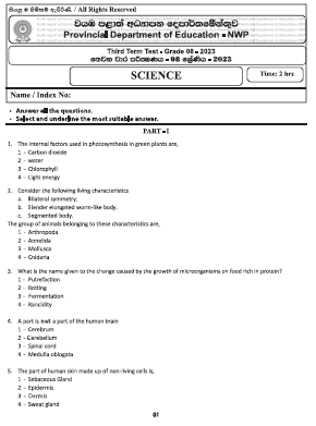 2023(2024) Grade 08 Science 3rd Term Test Paper (English Medium) | North Western Province