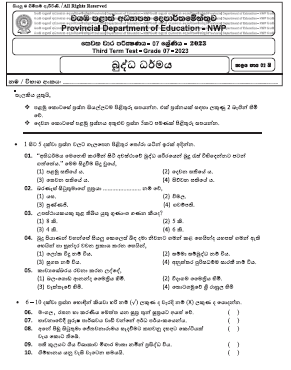 2023(2024) Grade 07 Buddhism 3rd Term Test Paper | North Western Province