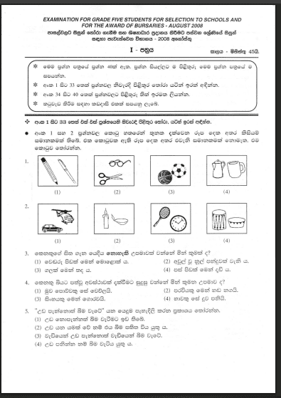 Grade 5 Scholarship Exam Past Paper 2008 | Sinhala Medium