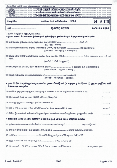 North Western Province 2024 Grade 08 Geography Third Term Test Paper PDF with Answers in Sinhala Medium