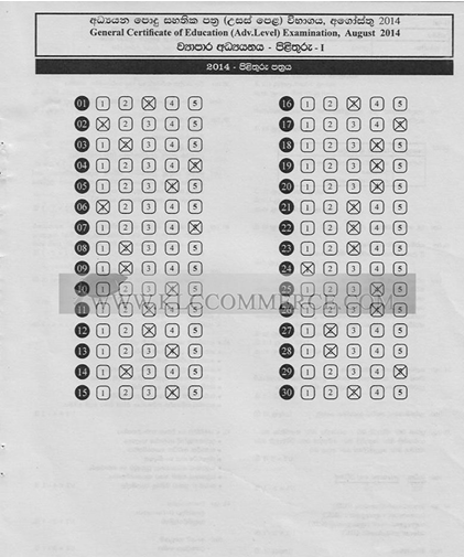 Official G.C.E. 2014 A/L Business Studies Answer Sheet Sinhala Medium PDF