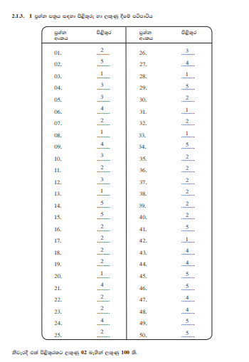 Official G.C.E. 2016 A/L Economics Answer Sheet Sinhala Medium PDF