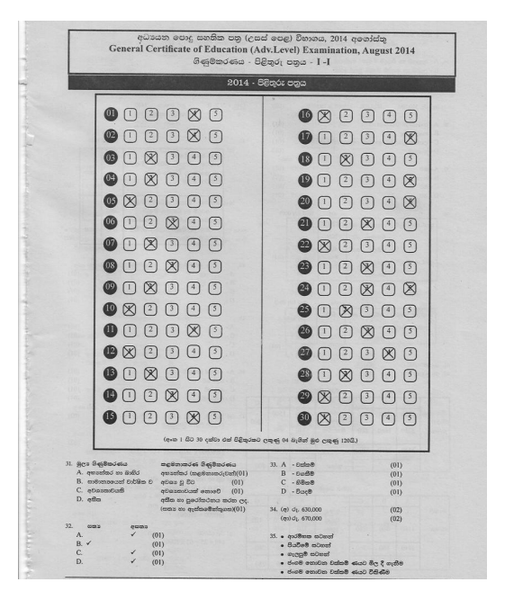 Official G.C.E. 2014 A/L Accounting Answer Sheet Sinhala Medium PDF