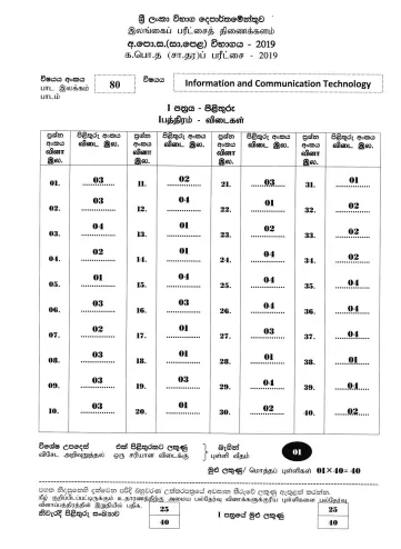 2019 O/L Information & Communication Technology Marking Scheme | English Medium