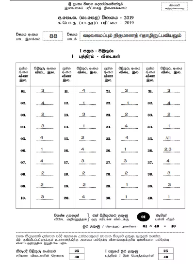2019 O/L Design & Construction Technology Marking Scheme | Tamil Medium