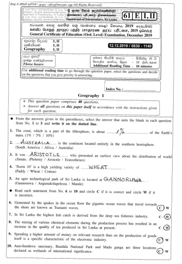 2019 OL Geography Marking Scheme English Medium