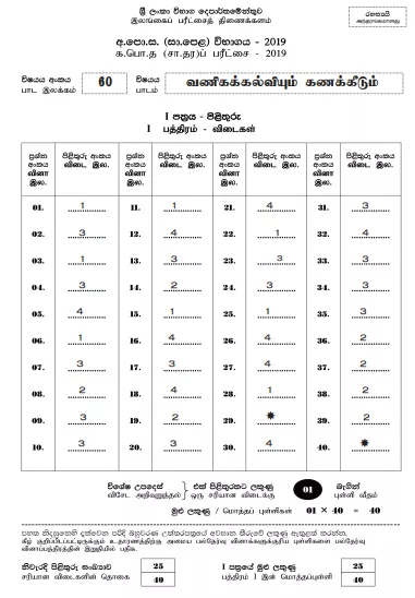 2019 OL Business & Accounting Marking Scheme  Tamil Medium