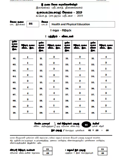 2019 OL Health & Physical Education Marking Scheme English Medium