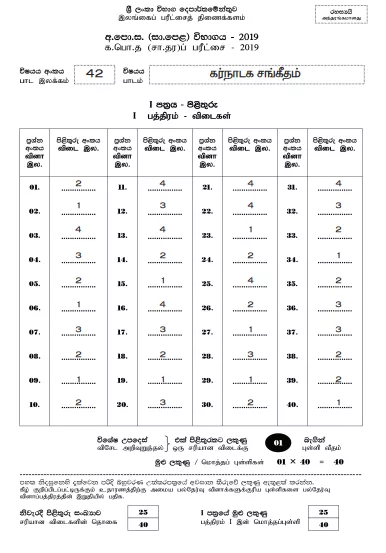 2019 OL Music (Carnatic) Marking Scheme Tamil Medium