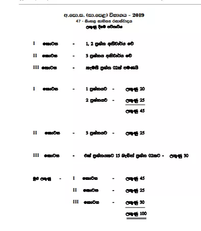 2019 OL Appreciation of Sinhala Literary Texts Marking Scheme  Sinhala Medium