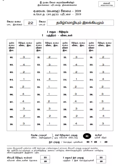 2019 OL Tamil Language & Literature Marking Scheme Tamil Medium