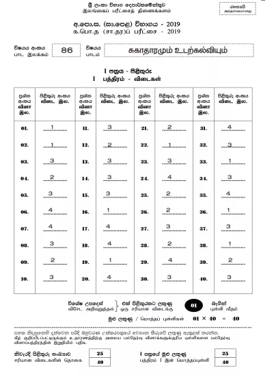2019 OL Health & Physical Education Marking Scheme Tamil Medium