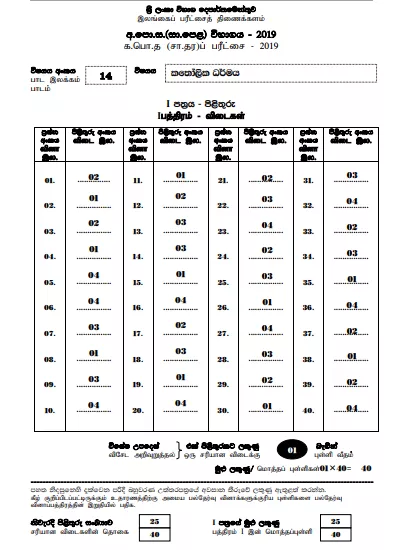 2019 O/L Catholicism Marking Scheme | English Medium