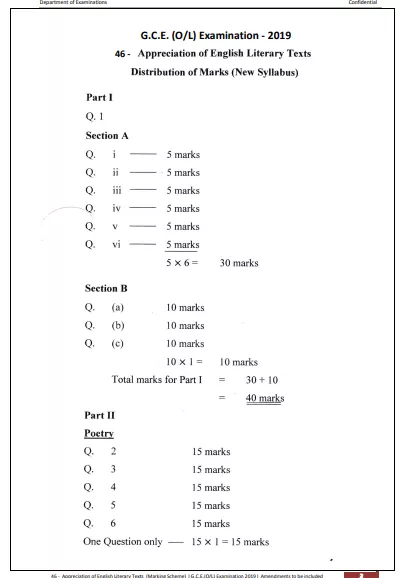 2019 OL Appreciation of English Literary Texts Marking Scheme English Medium