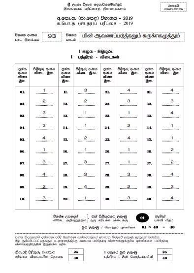 2019 OL Electronic Writing & Shorthand Marking Scheme Tamil Medium