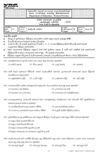 Grade 11 Islam Past Paper 2020 (3rd Term Test) | Western Province