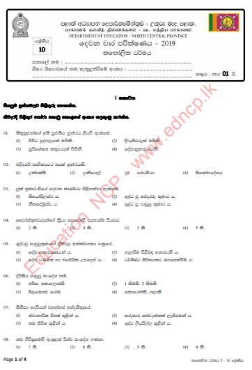 Grade 10 Catholicism Paper 2019 (2nd Term Test) | North Central Province