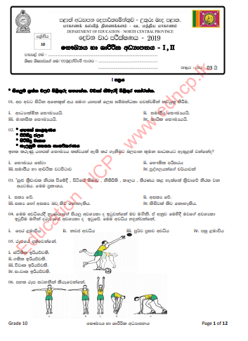 Grade 10 Health And Physical Education Paper 2019 (2nd Term Test) | North Central Province
