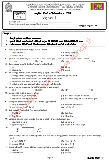 Grade 10 Science Paper 2019 (2nd Term Test) | North Central Province