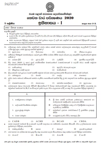 Grade 11 History Paper 2020 (3rd Term Test) | North Western Province