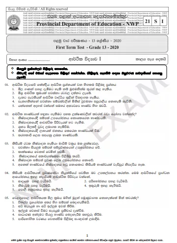 Grade 13 Economics 1st Term Test Paper 2020 | North Western Province