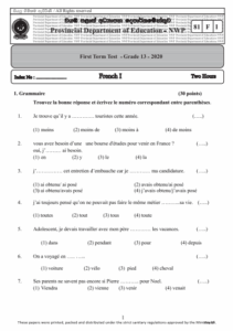 Grade 13 French 1st Term Test Paper 2020 | North Western Province