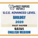 2020 A/L Biology Past Paper | English Medium