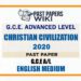 2020 A/L Christian Civilization Past Paper | English Medium