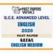 2020 A/L English Past Paper | English Medium