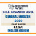 2020 A/L General English Past Paper | English Medium