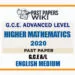 2020 A/L Higher Mathematics Past Paper | English Medium