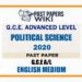 2020 A/L Political Science Past Paper | English Medium