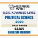 2020 A/L Political Science Past Paper | English Medium