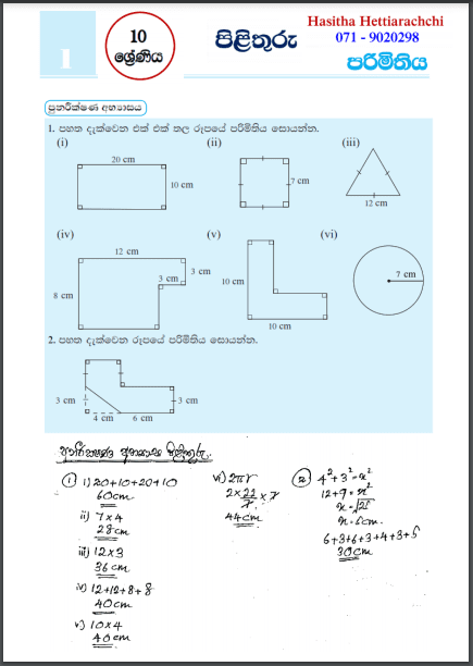 grade 10 mathematics unit 01 perimeter questions and answers