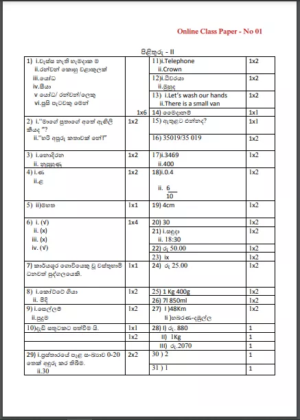 Grade 05 | Examination For Grade Five Students (Model Paper Answer) 01 – ii