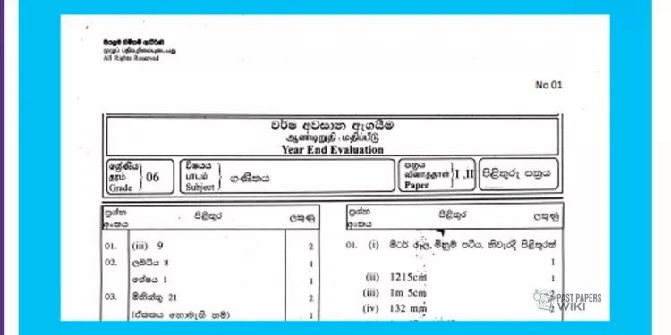 Grade 06 Mathematics | 3rd Term Test (1) answers
